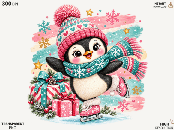 Winter Penguin Christmas PNG, Cute Pengu