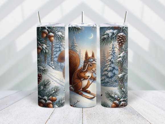 Winter Skier Squirrel Tumbler Wrap