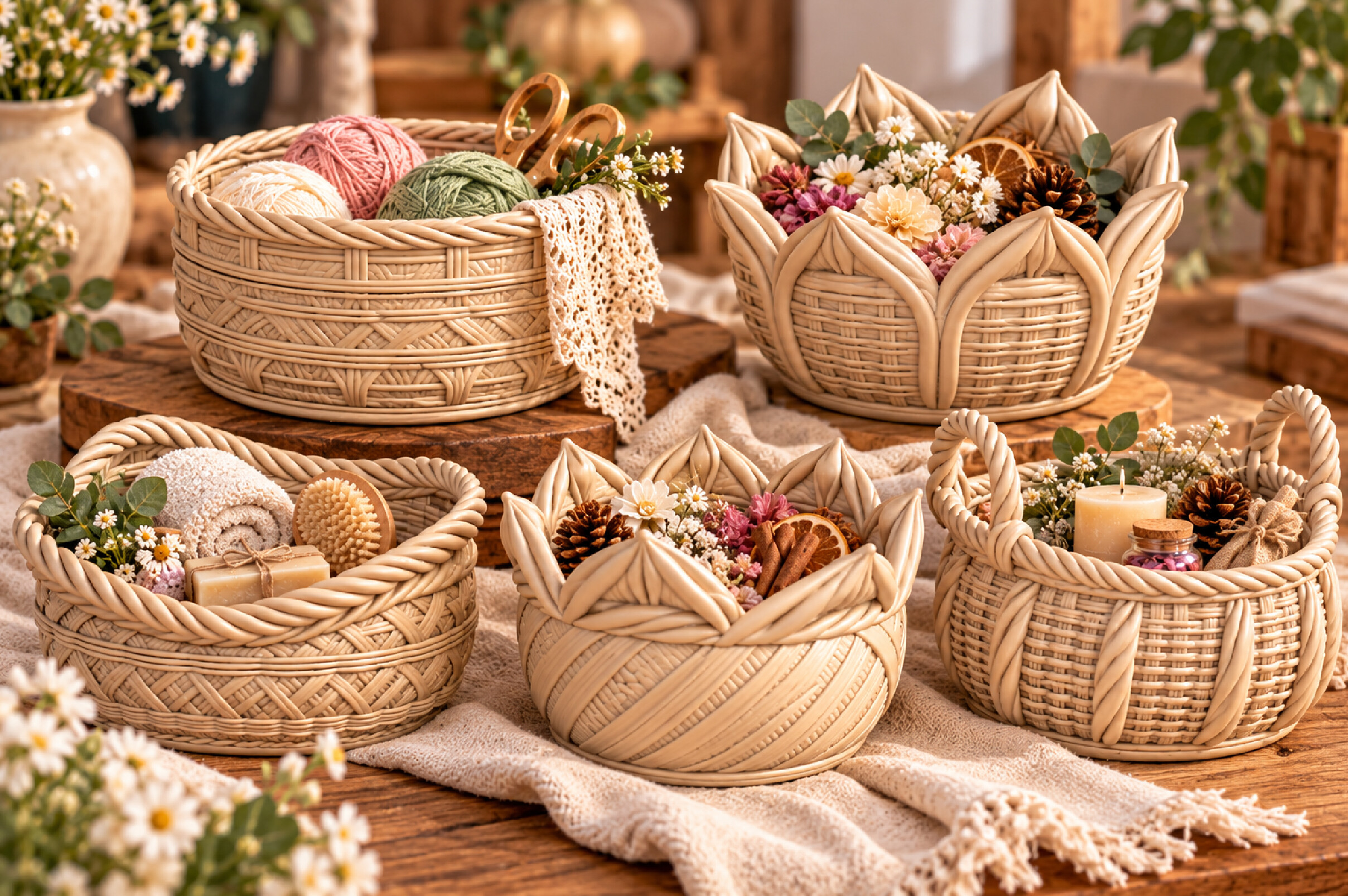 Woven Storage Baskets STL Set – 5 Printable Basket Models for Home Organization - Image 4