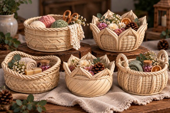 Woven Storage Baskets STL Set – 5 Printable Basket Models for Home Organization - Image 2