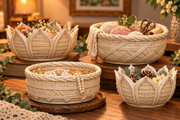 Woven Storage Baskets STL Set – 5 Printable Basket Models for Home Organization - Image 3