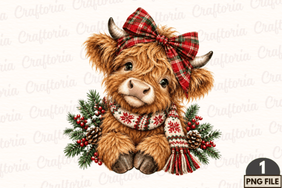 Highland Cow Christmas PNG, Christmas