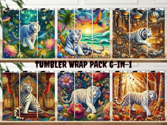 White Tiger Tumbler Wrap Pack 6-in-1