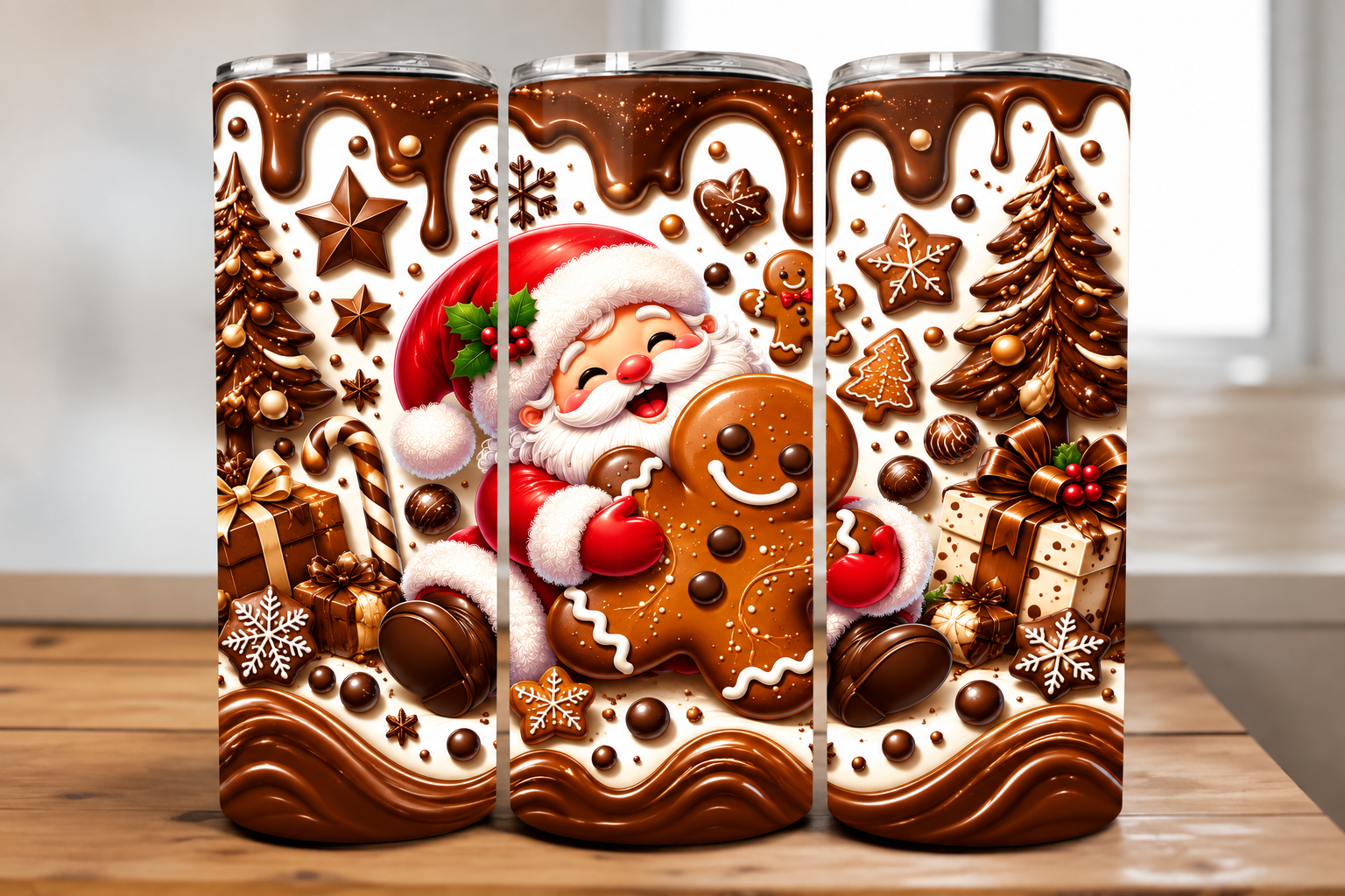 3D Chocolate Drip Santa & Gingerbread Tu
