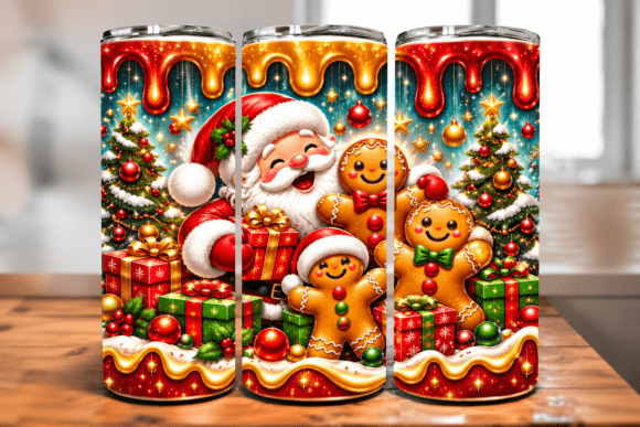 3D Christmas Gingerbread Family Tumbler