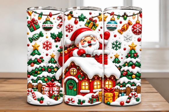 3D Christmas Village Cottage Santa Tumbl