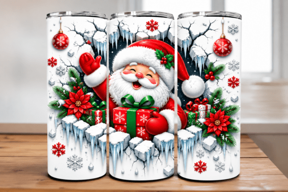 3D Cracked Ice Santa Claus Christmas Tum