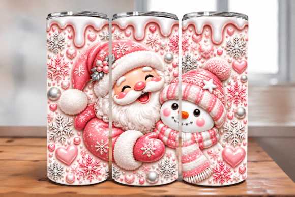 3D Pink Drip Coquette Santa Tumbler Wrap