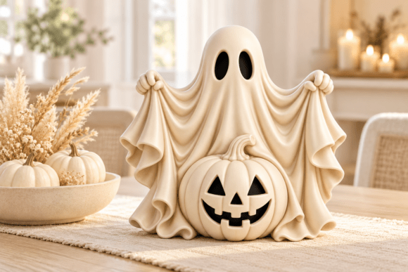Ghost Pumpkin Halloween STL - 3D Printable Jack-o'-Lantern Decor - Image 2