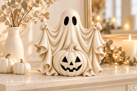Ghost Pumpkin Halloween STL - 3D Printable Jack-o'-Lantern Decor - Image 3