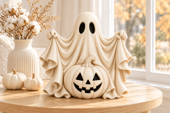 Ghost Pumpkin Halloween STL - 3D Printable Jack-o'-Lantern Decor - Image 4