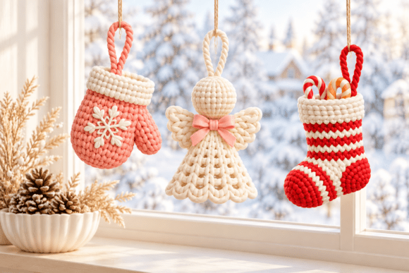 3D Print STL Knitted Christmas Ornaments Set – Stocking, Angel & Mitten - Image 1