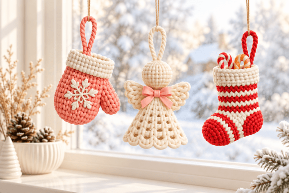 3D Print STL Knitted Christmas Ornaments Set – Stocking, Angel & Mitten - Image 3