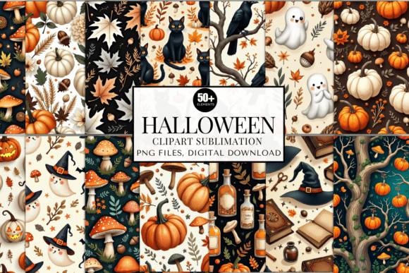 50+ Halloween Digital Papers PNG Bundle