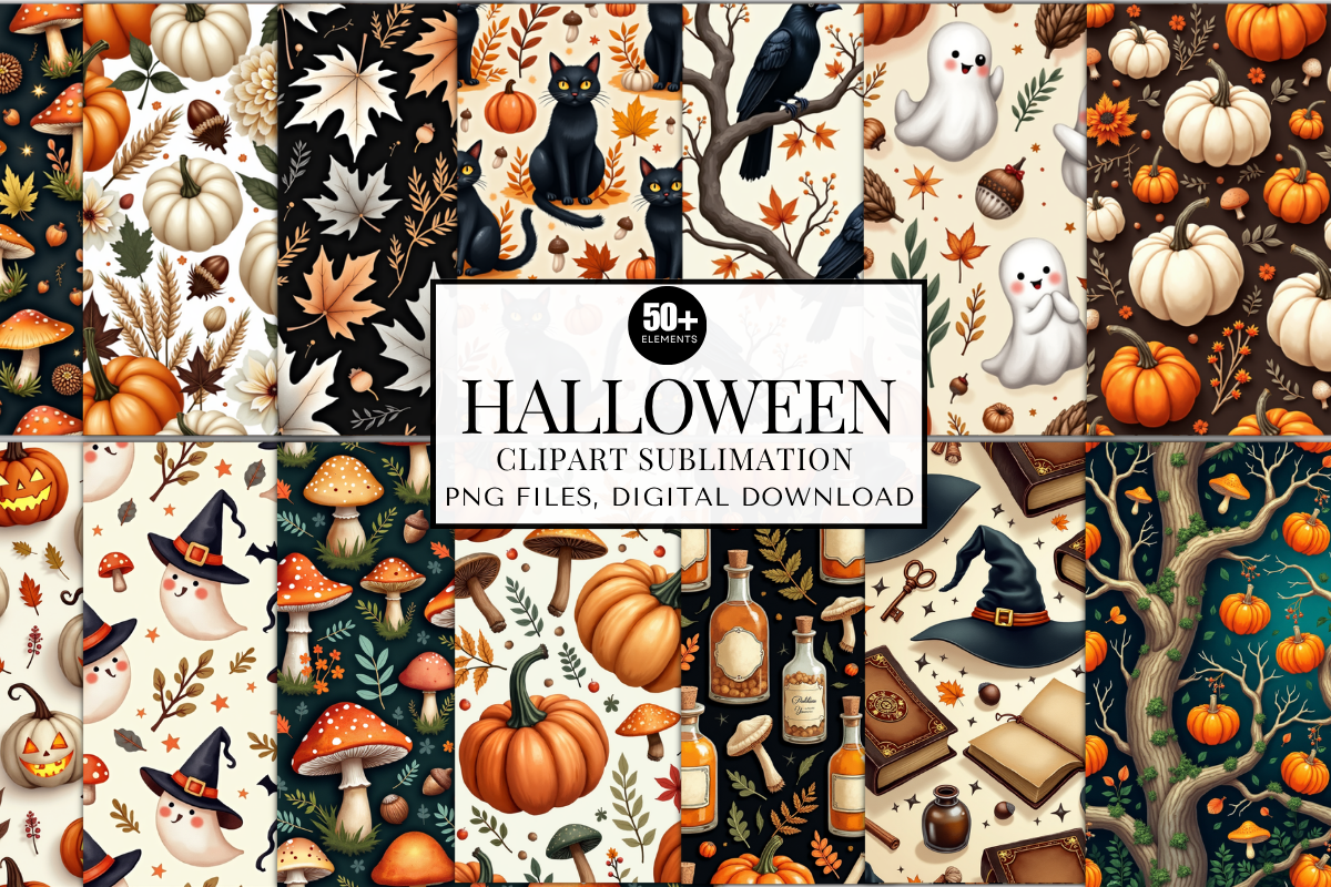 50+ Halloween Digital Papers PNG Bundle