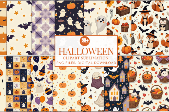 50+ Halloween Digital Papers PNG Bundle