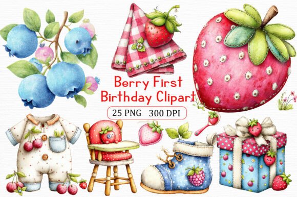 Artistic Berry First Birthday Clipart