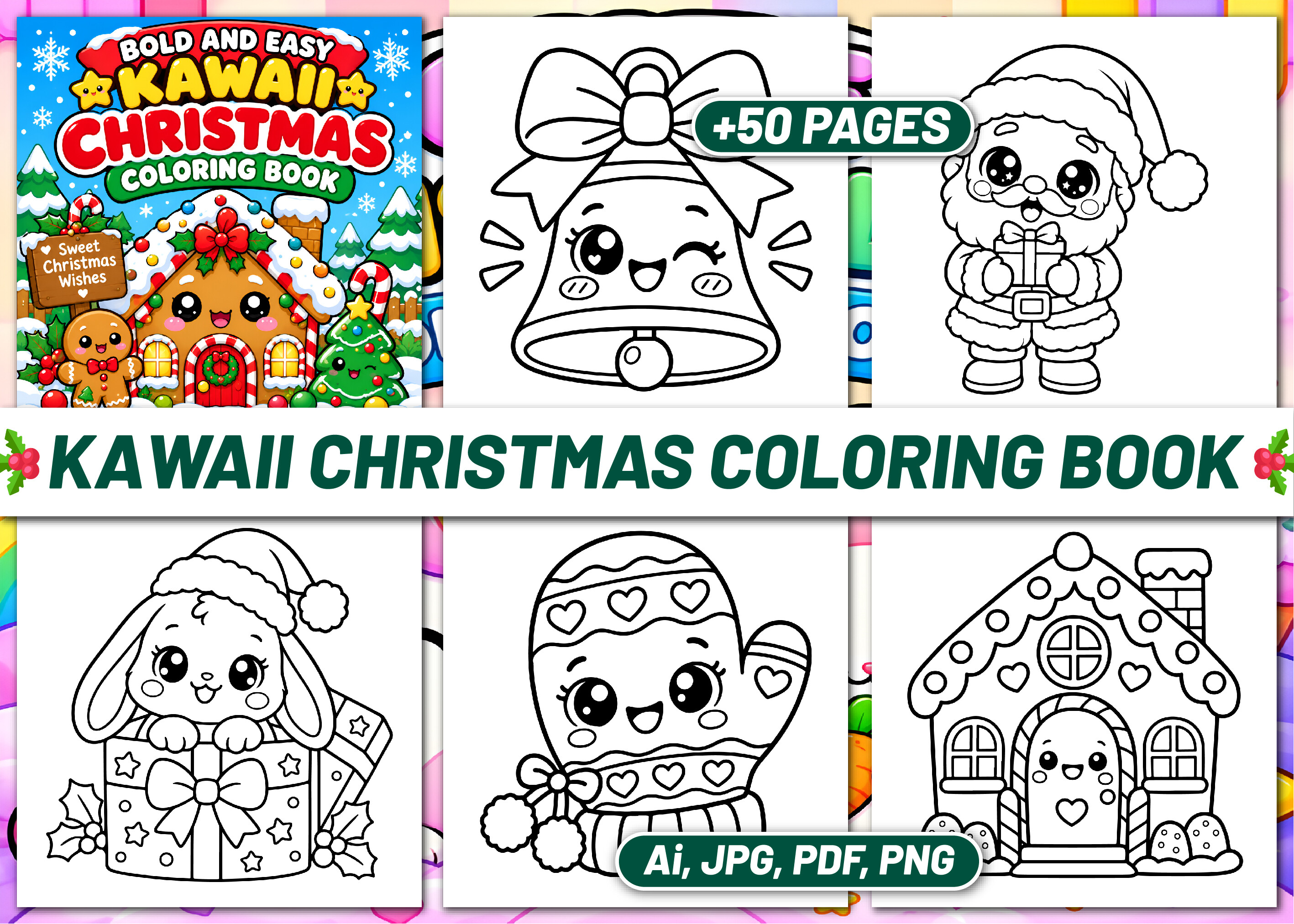 BOLD EASY KAWAII CHRISTMAS COLORING BOOK