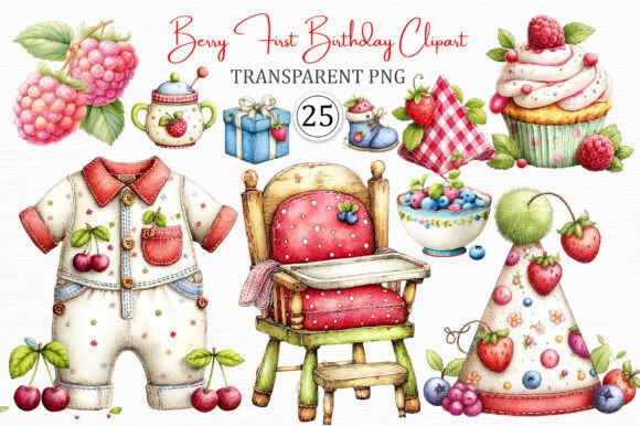 Berry First Birthday Clipart Pack