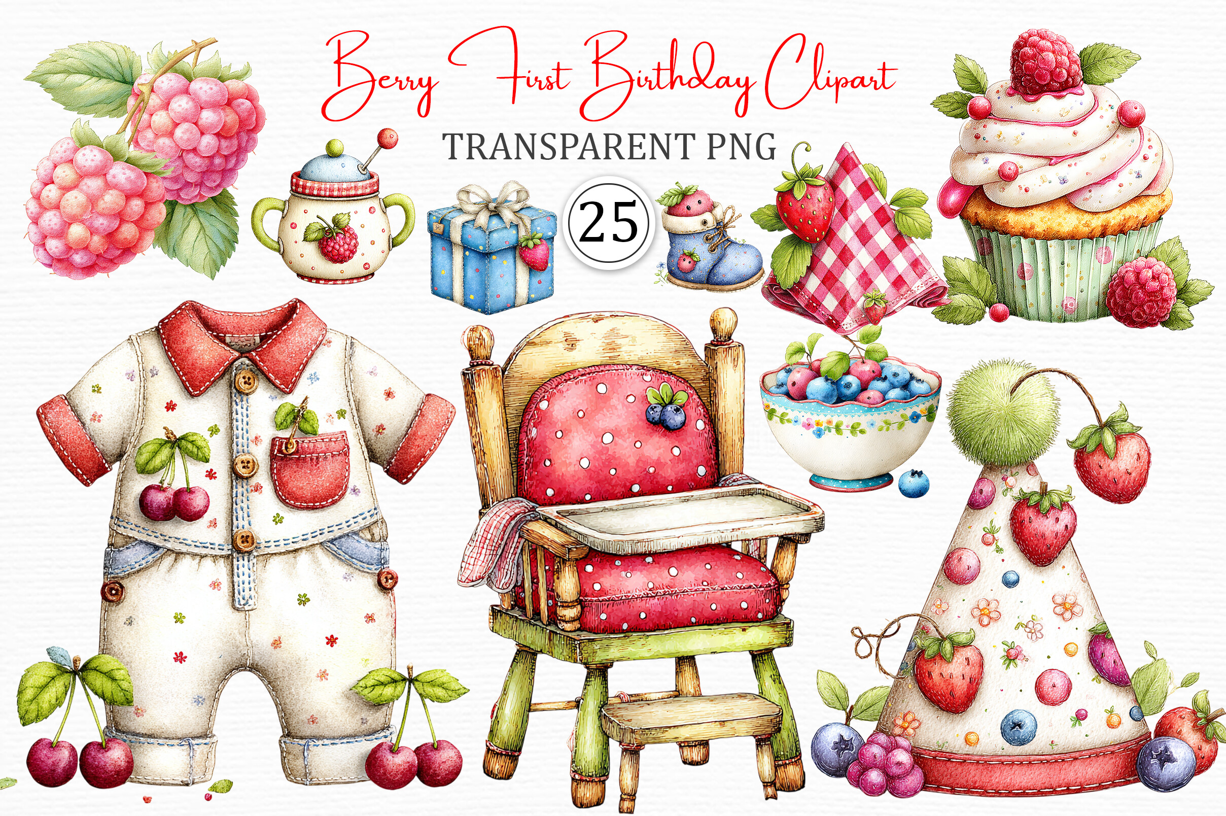 Berry First Birthday Clipart Pack