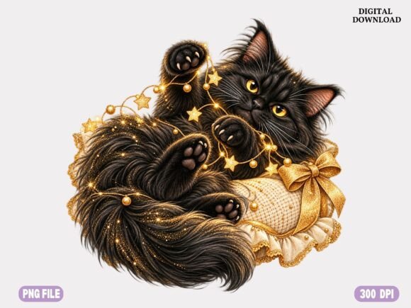 Black Cat Christmas PNG, Cozy Holiday