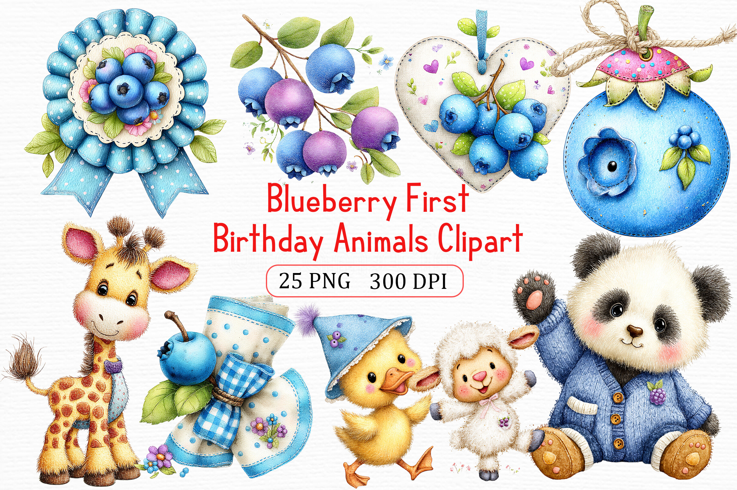 Blueberry Birthday Animals Clipart