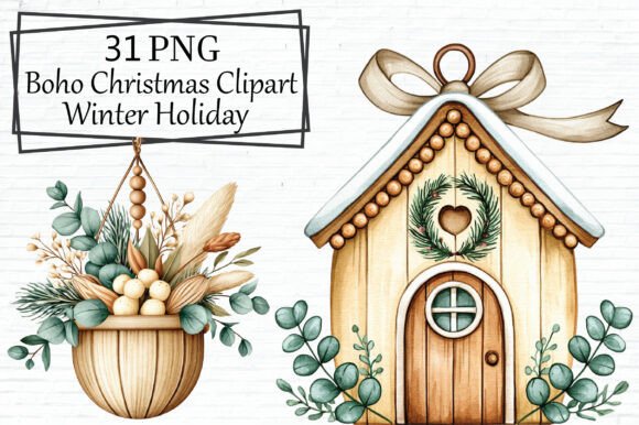 Boho Christmas Clipart Winter Holiday