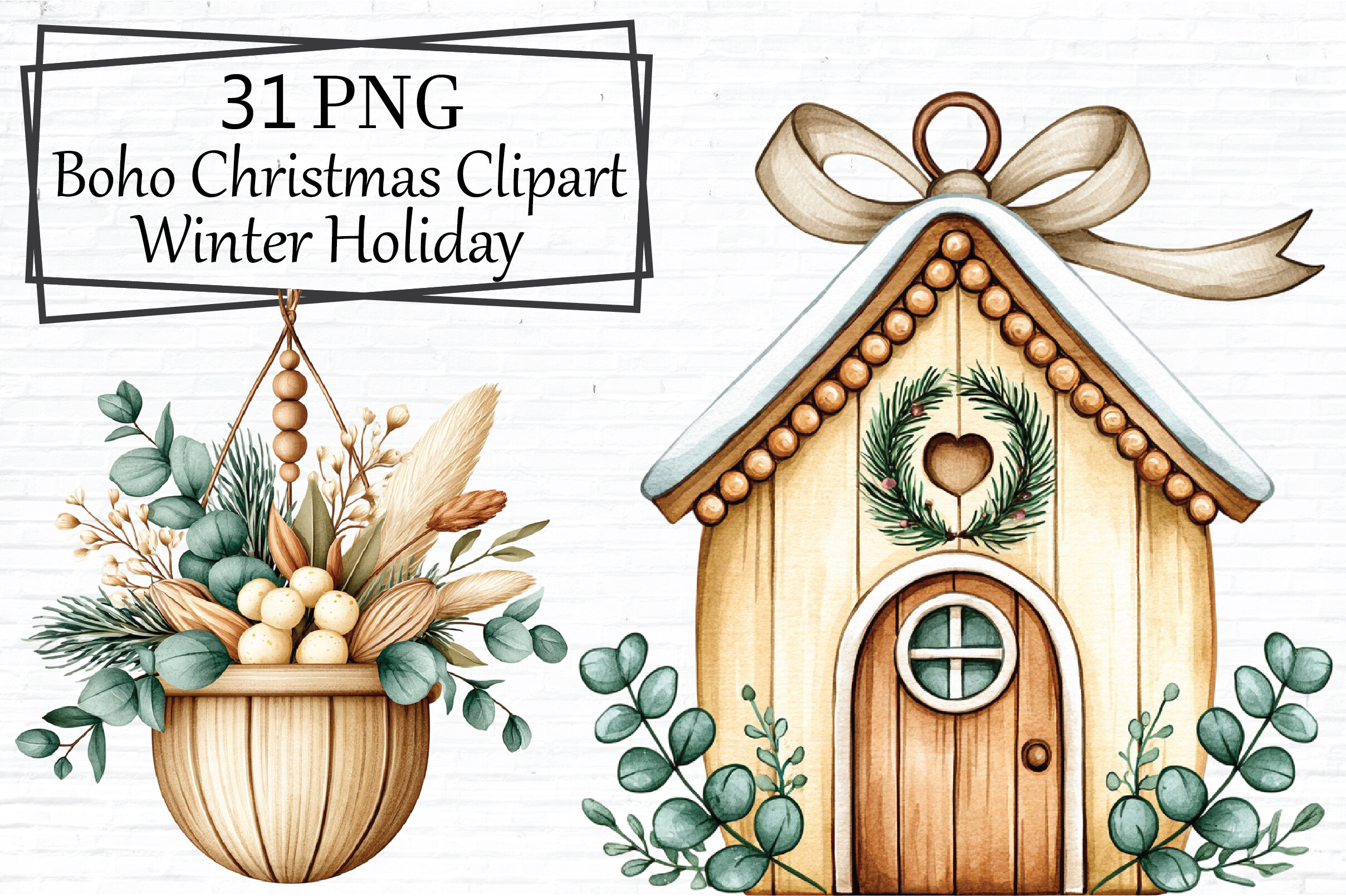 Boho Christmas Clipart Winter Holiday