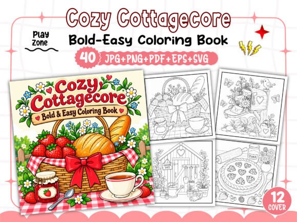 Bold Easy Cozy Cottagecore Coloring Book