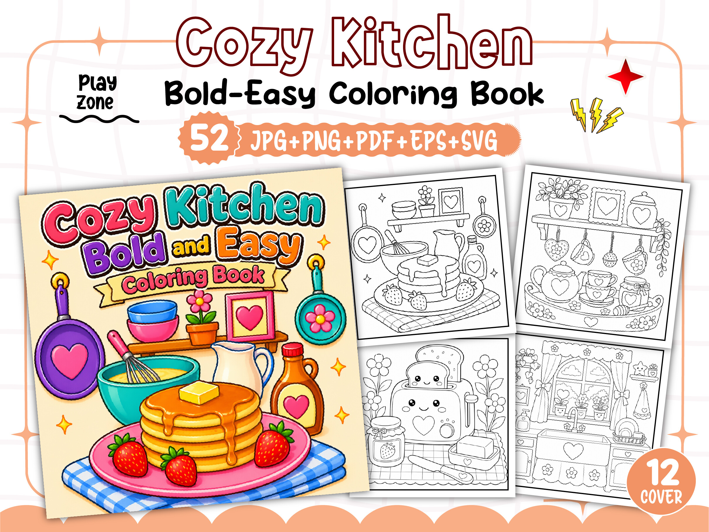 Bold and Easy Cozy Kitchen Coloring Book