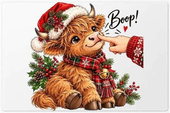Boop Highland Cow Christmas PNG