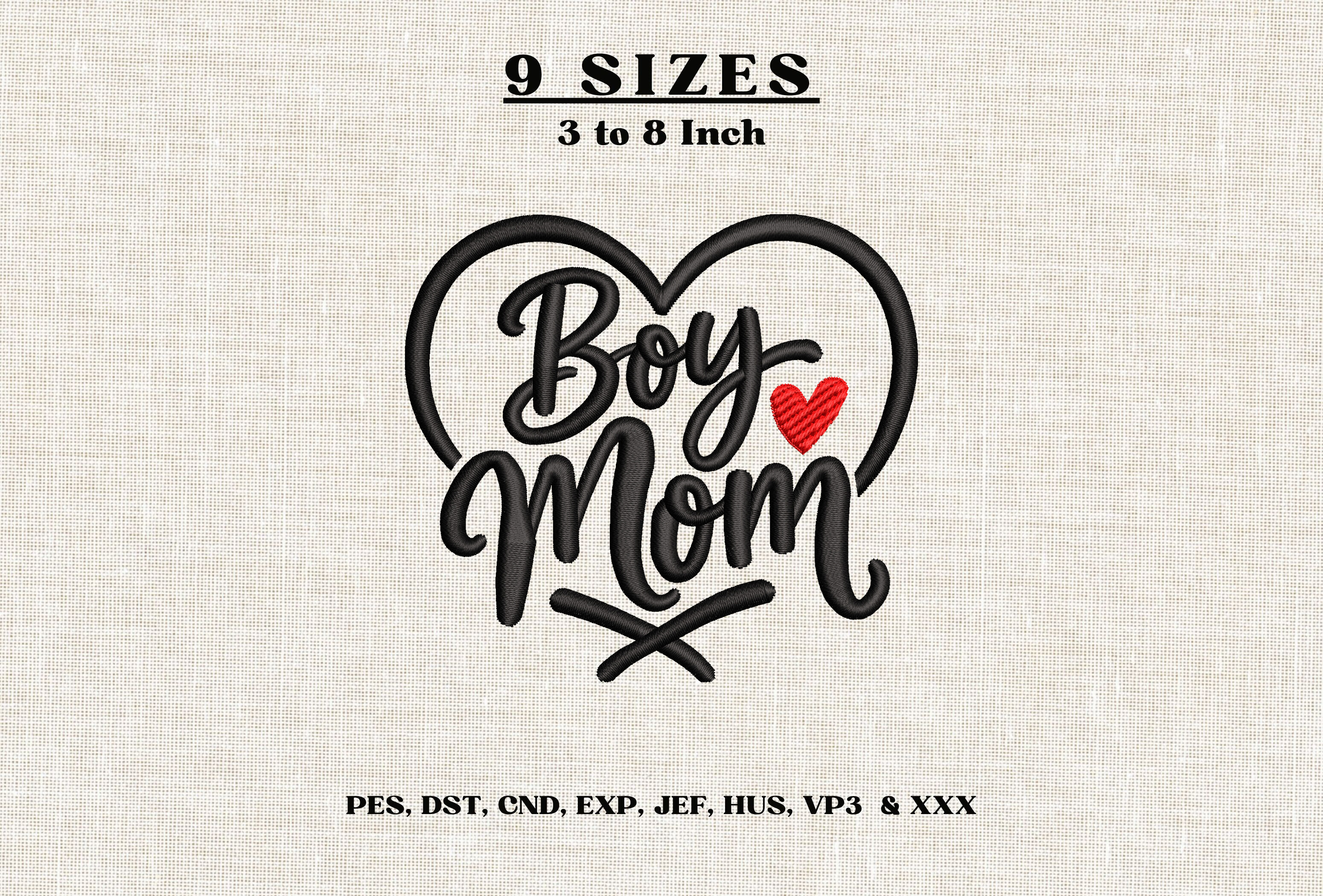 Boy Mom Heart Embroidery Design Mama DST