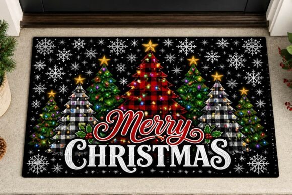 Buffalo Plaid Tree Christmas Doormat PNG