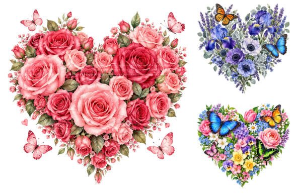 Butterfly Floral Heart PNG Bundle