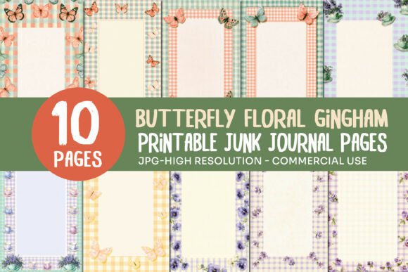 Butterfly Gingham Junk Journal Pages