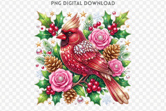 Cardinal Rhinestone Christmas PNG