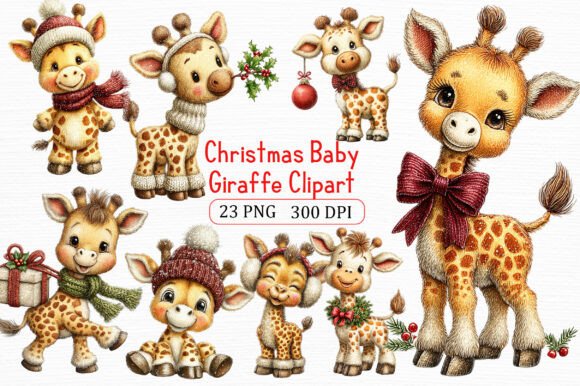 Christmas Baby Giraffe Clipart Bundle