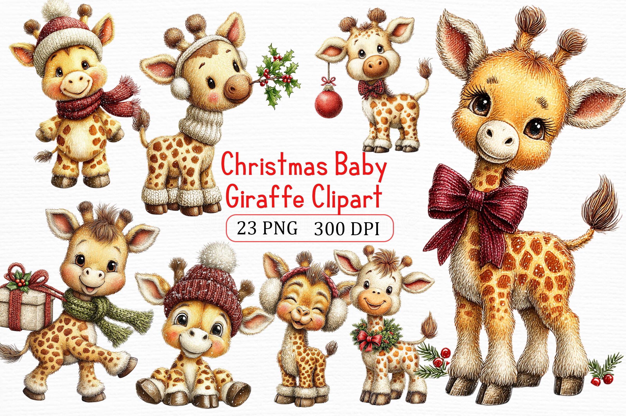 Christmas Baby Giraffe Clipart Bundle