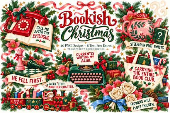 Christmas Book Lover PNG Bundle Clipart