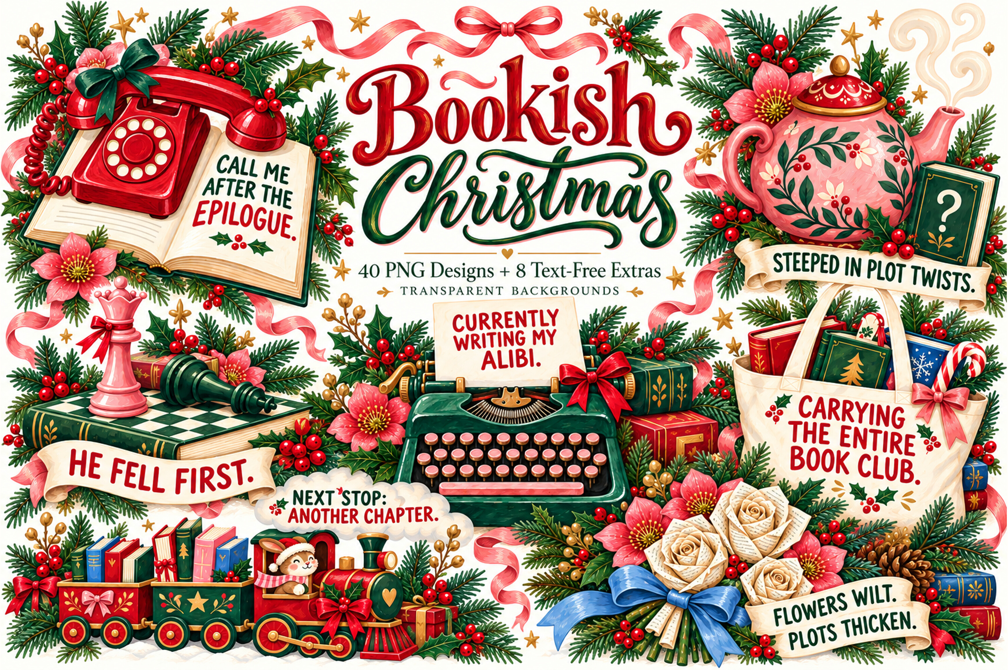 Christmas Book Lover PNG Bundle Clipart