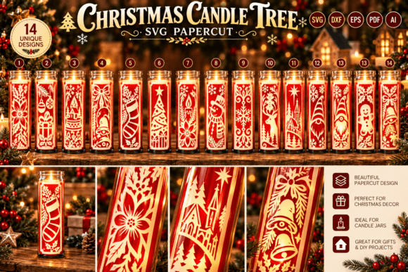 Christmas Candle Tree SVG Papercut 14