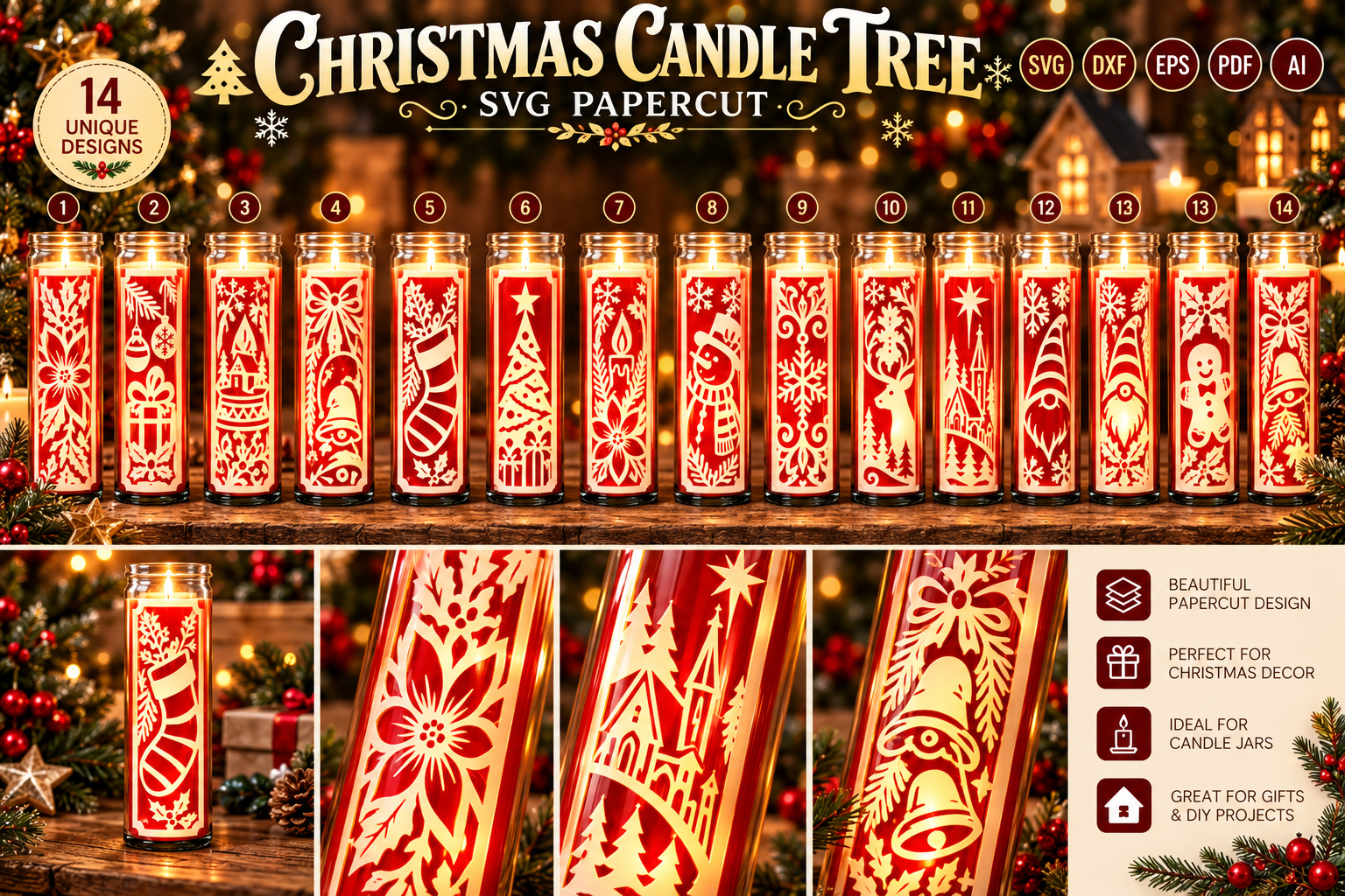 Christmas Candle Tree SVG Papercut 14