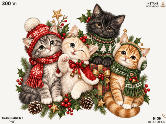 Christmas Cats PNG, Festive Kitten Desig