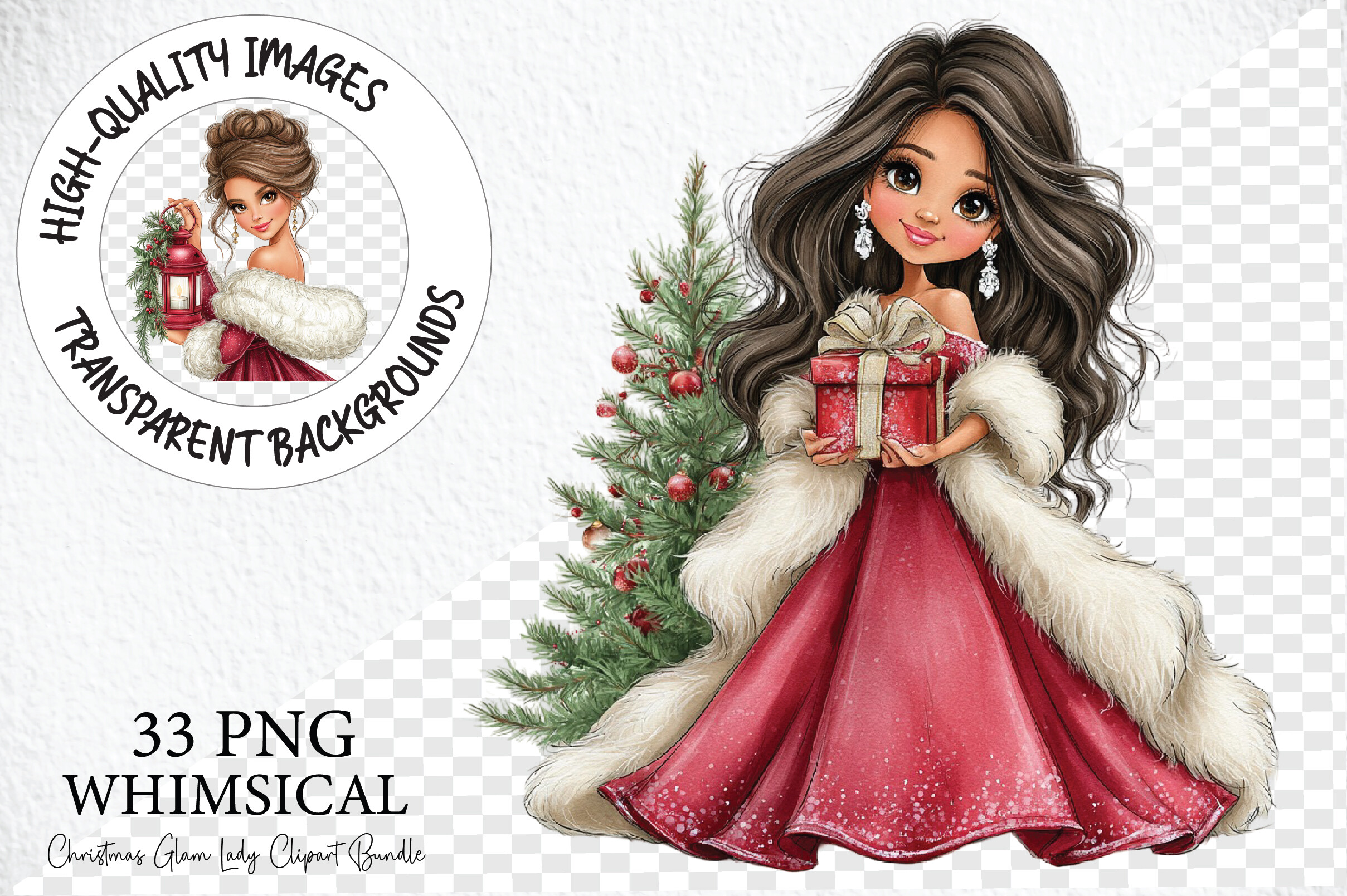 Christmas Glam Lady Clipart Bundle