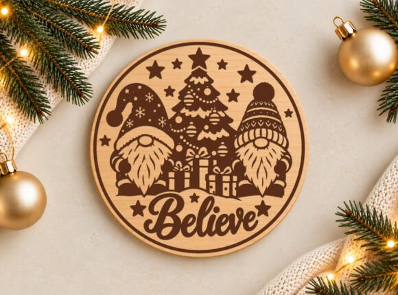 Christmas Gnome Believe Wood Sign Svg Laser Cutting