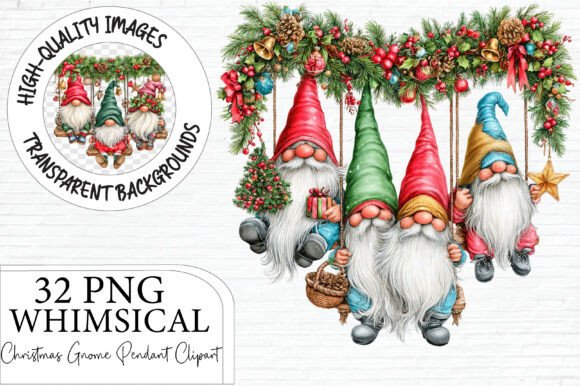 Christmas Gnome Pendant Clipart Bundle