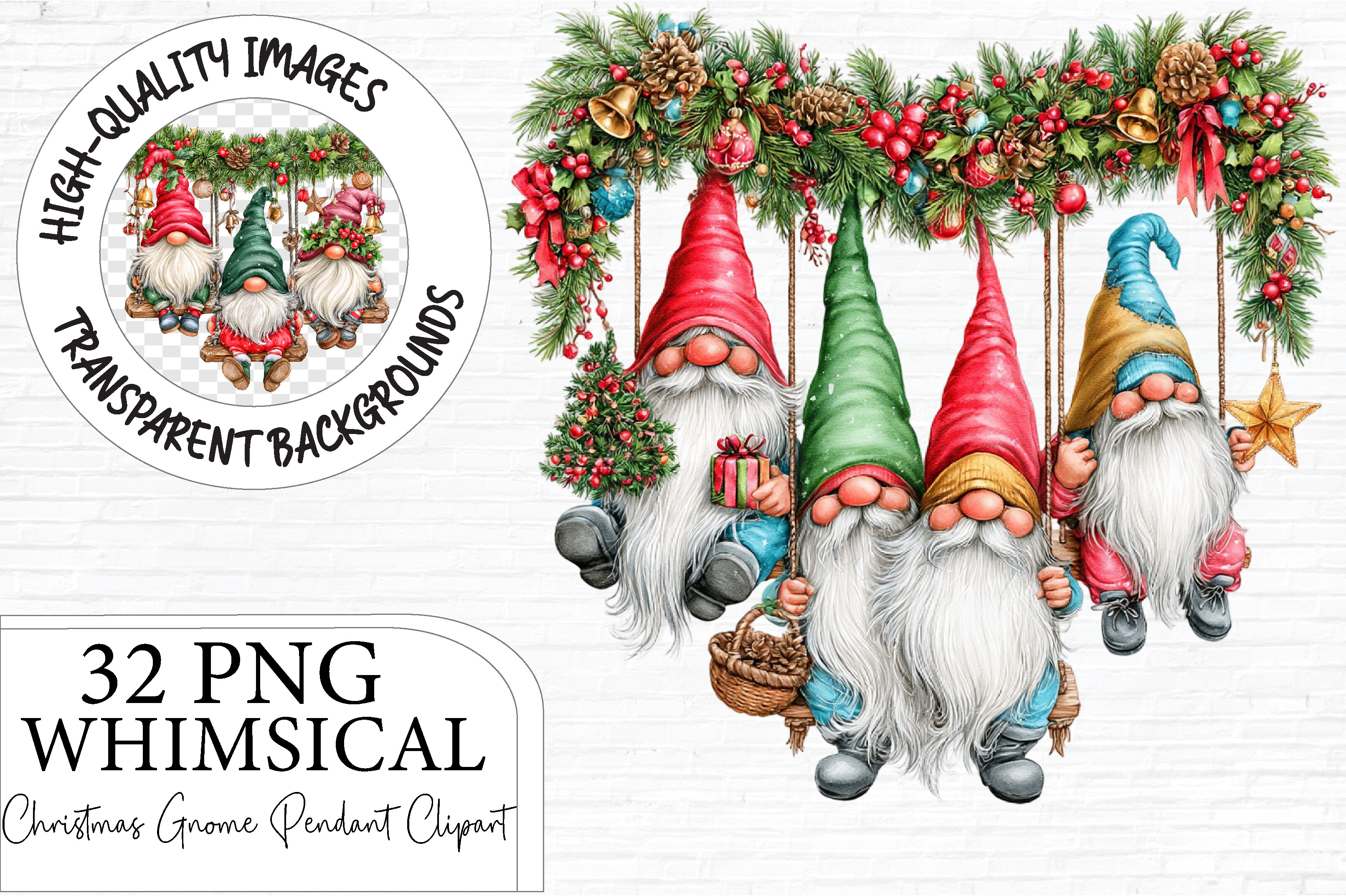 Christmas Gnome Pendant Clipart Bundle