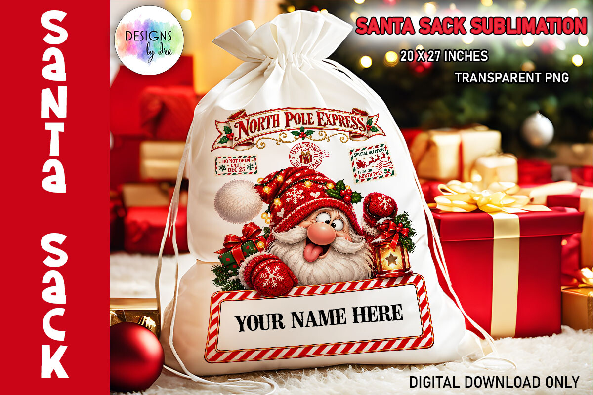 Christmas Gnome Santa Sack PNG