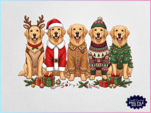 Christmas Golden Retriever Dogs PNG