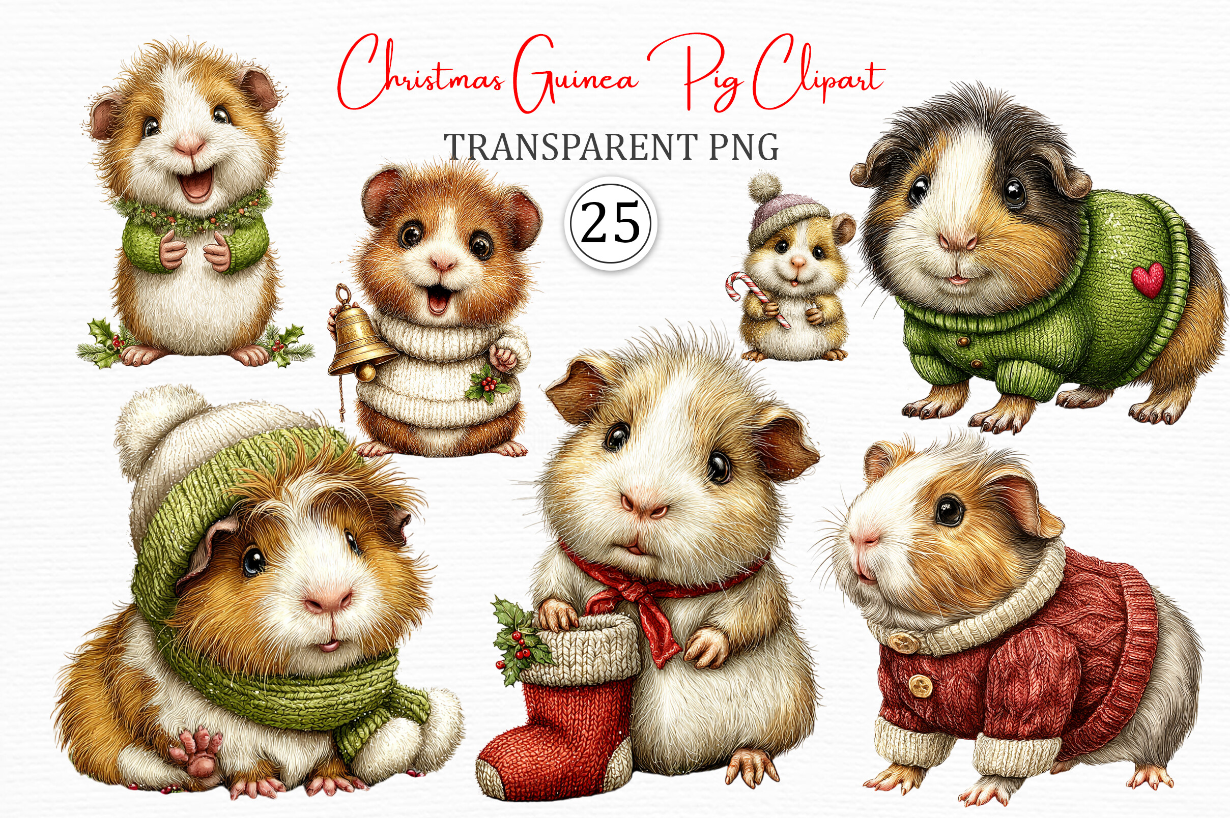 Christmas Guinea Pig Clipart Pack